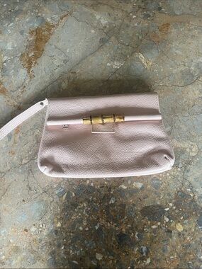 Soft Blush Leather Wristlet Clutch with Gold Accent